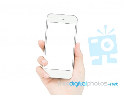 Woman Hand Holding Phone Isolated Clipping Path Inside Image Data Stock Photo