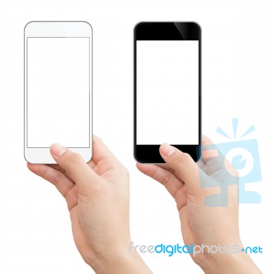 Woman Hand Holding Phone Isolated Clipping Path Inside Image Data Stock Photo