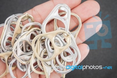 Woman Hand Holding Ring Pull Cans Opener Background Stock Photo