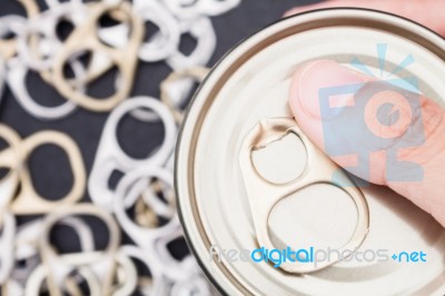 Woman Hand Holding Ring Pull Cans Opener Background Stock Photo