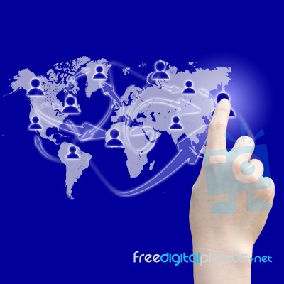 Woman Hand Pressing Social Network Stock Photo