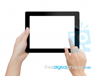 Woman Hand Using Digital Tablet Isolated Clipping Patch In Image Data Stock Photo