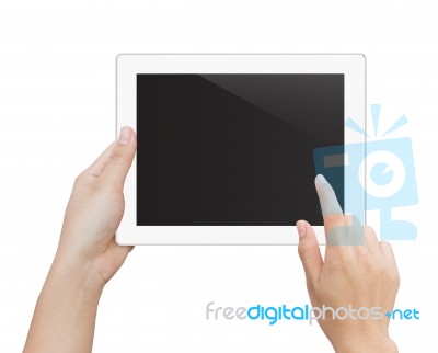 Woman Hand Using Digital Tablet Isolated Clipping Patch Inside Image Data Stock Photo