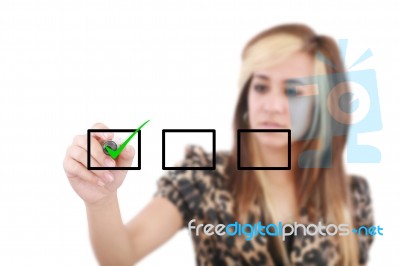 Woman Hand With Check Boxes Stock Photo