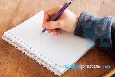 Woman Hand With Pen Writing On Notebook Stock Photo