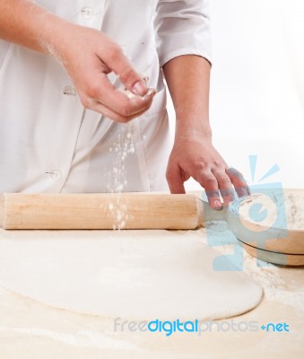 Woman Hands Knead Dough Stock Photo