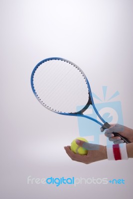 Woman Hands With Tennis Racket Stock Photo