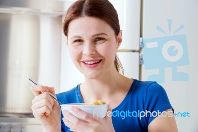 Woman Having Breakfast Stock Photo