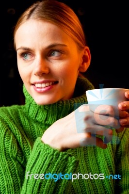 Woman Having Tea Stock Photo