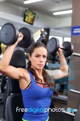 Woman Holding A Hand Weight Stock Photo