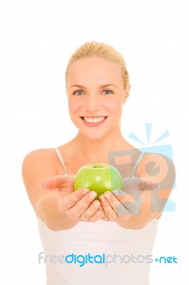 Woman Holding An Apple Stock Photo