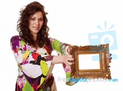 Woman Holding An Picture Frame Stock Photo