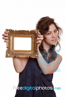 Woman Holding An Picture Frame Stock Photo