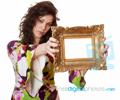 Woman Holding An Picture Frame Stock Photo