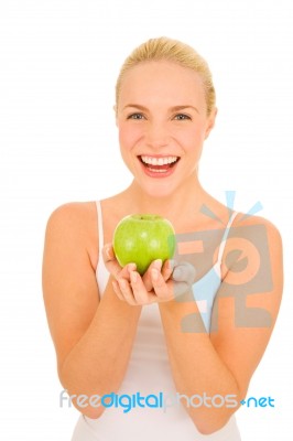 Woman Holding Apple Stock Photo