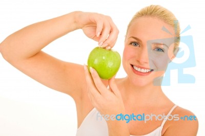 Woman Holding Apple Stock Photo