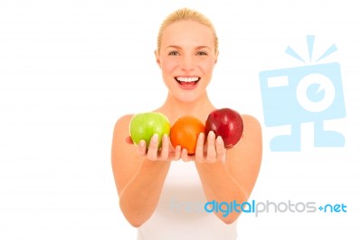 Woman Holding Apples Stock Photo