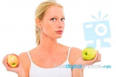 Woman Holding Apples Stock Photo