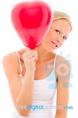 Woman Holding Balloon Stock Photo