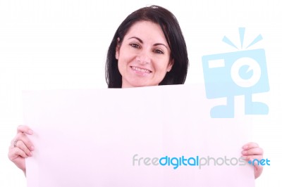 Woman Holding Blank Billboard  Stock Photo