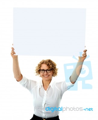 Woman Holding Blank Billboard Stock Photo