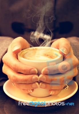 Woman Holding Coffee Latte Stock Photo