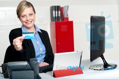 Woman Holding Credit Card Stock Photo