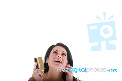 Woman Holding Credit Card Stock Photo