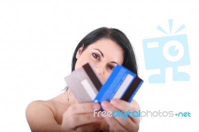 Woman Holding Credit Cards Stock Photo