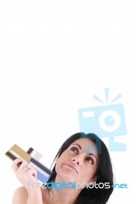 Woman Holding Credit Cards Stock Photo