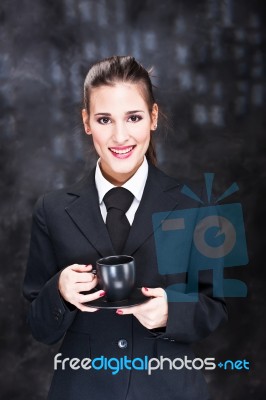 Woman Holding Cup Of Coffee Stock Photo