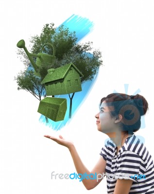 Woman Holding Eco Things, Sustainable Concept Stock Image