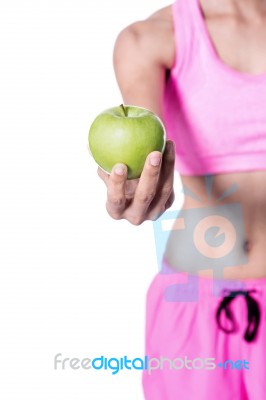 Woman Holding  Green Apple, Cropped Image Stock Photo