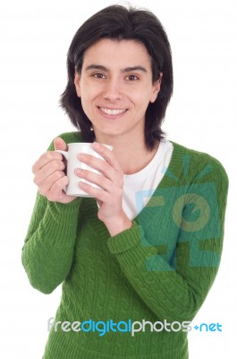 Woman Holding Mug Stock Photo