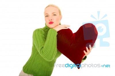 Woman Holding Pillow Stock Photo