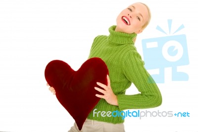 Woman Holding Pillow Stock Photo