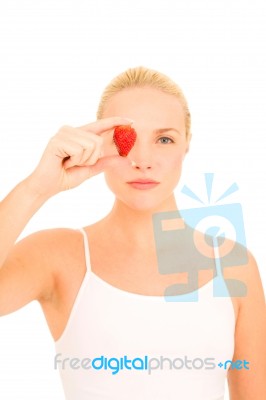 Woman Holding Strawberry Stock Photo