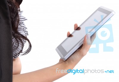 Woman Holding Tablet Stock Photo