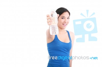 Woman Holding Water Bottle Stock Photo