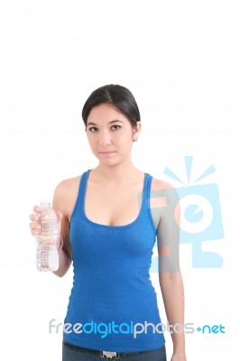 Woman Holding Water Bottle  Stock Photo