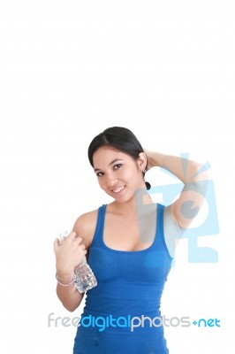 Woman Holding Water Bottle Stock Photo