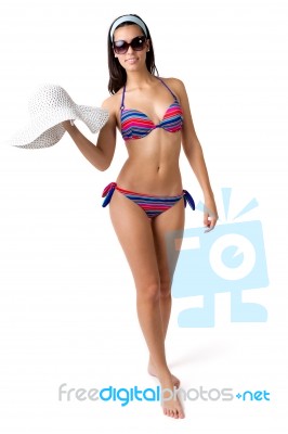 Woman In Bikini With A Stylish Hat Stock Photo