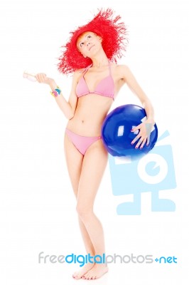 Woman In Bikini With Ball Stock Photo