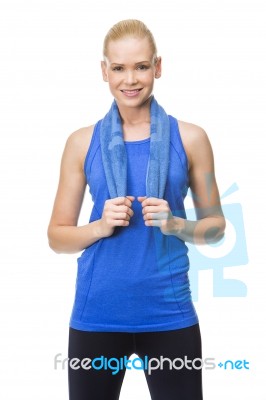 Woman In Fitness Clothing With Towel Stock Photo