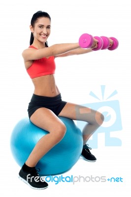 Woman In Gym Working Out With Dumbbells Stock Photo