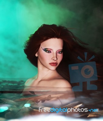 Woman In The Water,3d Mixed Media For Book Illustration Stock Image