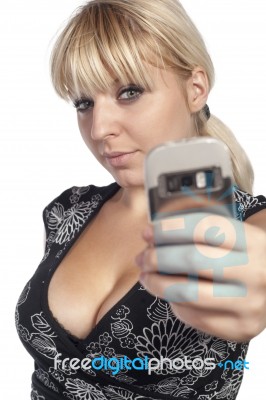 Woman Is Phoning With Mobile Phone Stock Photo