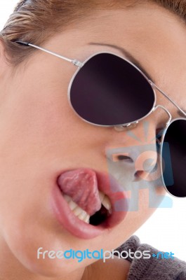 Woman Licking Her Lips Stock Photo