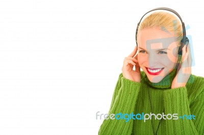 Woman Listening Music Stock Photo