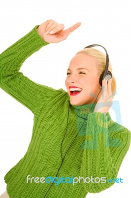 Woman Listening Music Stock Photo